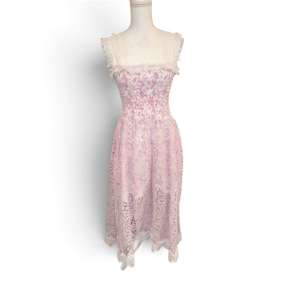 Waimari Purple & White Lace Midi Dress, Size L NWT